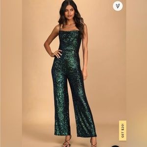 Lulus Gleaming Galore
Emerald Green Sequin Cowl
Neck Jumpsuit XS